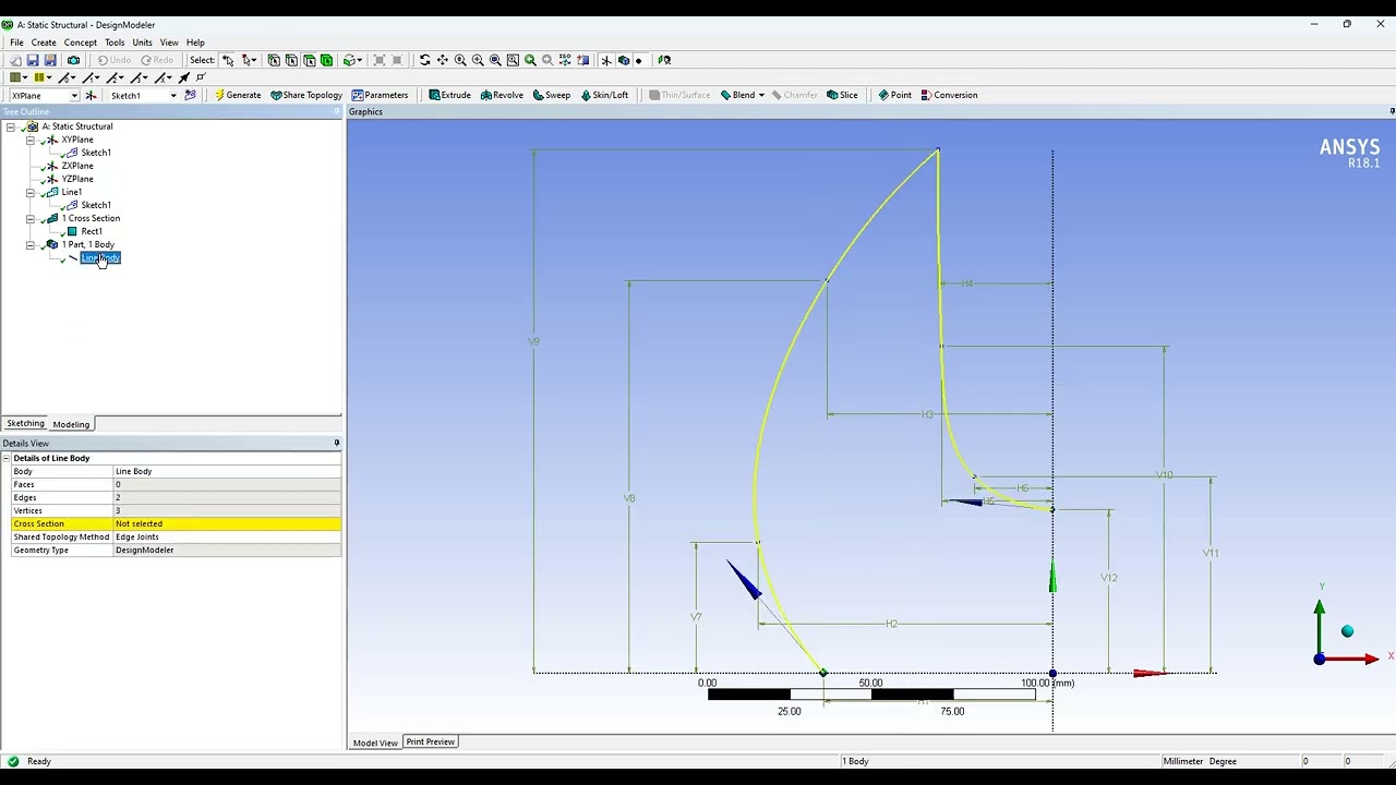 ANSYS: Line Element & Geometric Non-Linearity