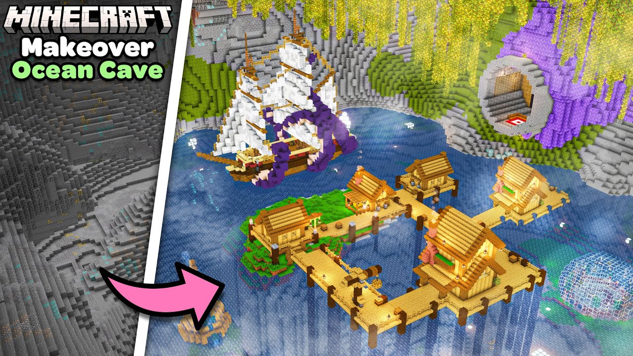 I Transformed a Cave into the Ocean in Minecraft Makeover - YouTube