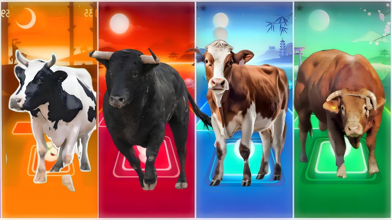 Funny Cow 🐄🆚 Funny Bull 🐂🆚 Funny Buffala 🐂🆚 Funny Bison 🦬|Coffin Dance Remix | Tiles Hop 2025