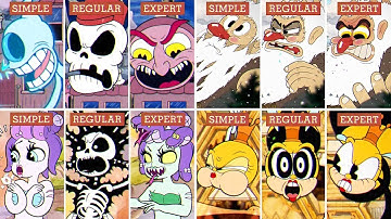 Cuphead & DLC - All Bosses - Simple vs Regular vs Expert Difficulty