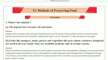 Exercise Class 5 evs 1 chapter 13.Methods of Preserving Food, methods of preserving food, exercise
