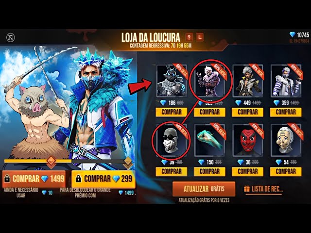 URGENTE!! ITENS DA LOJA MISTERIOSA DEMON SLAYER, TÊNIS ANGELICAL, SOMBRA  ROXA - NOVIDADES FREE FIRE 