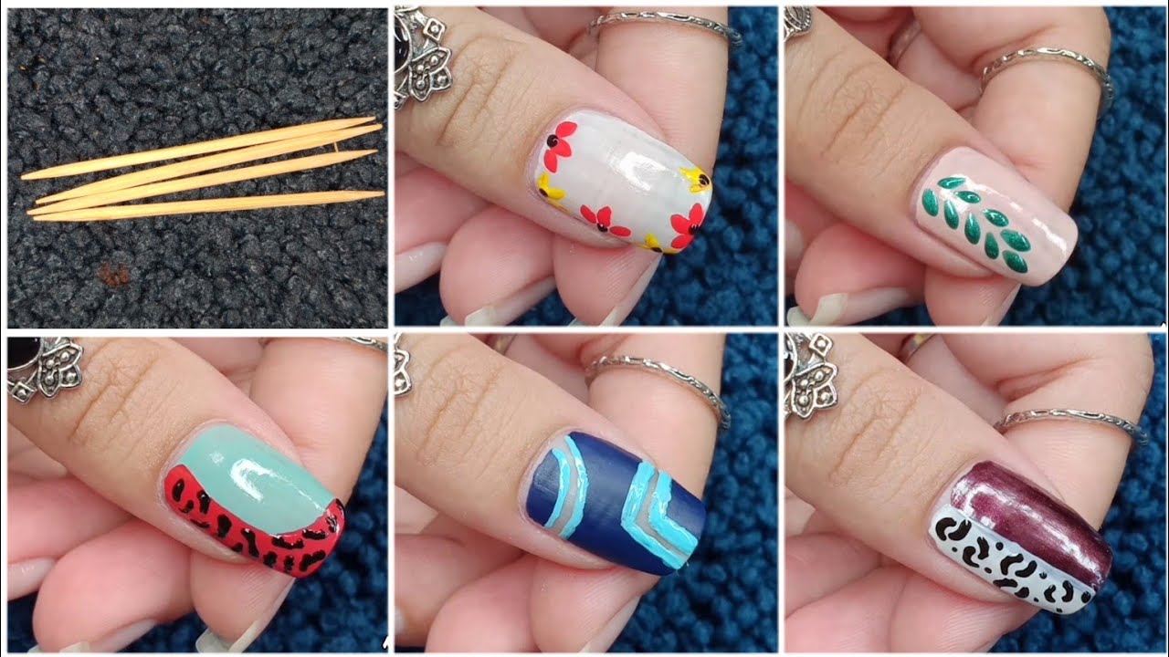 Easy nail art designs with toothpick and brush nailart athome nails easynailart YouTube