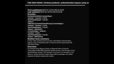 Fortinet products: authentication bypass using an alternate path or channel (CVE-2024-55591)
