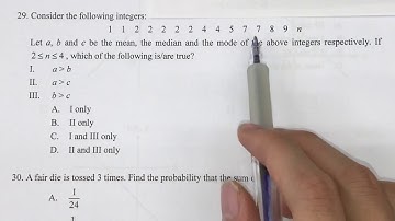 1819 YE S4 MC Q29 Compare mean, median, mode (~HKDSE 2015 P2 Q30)