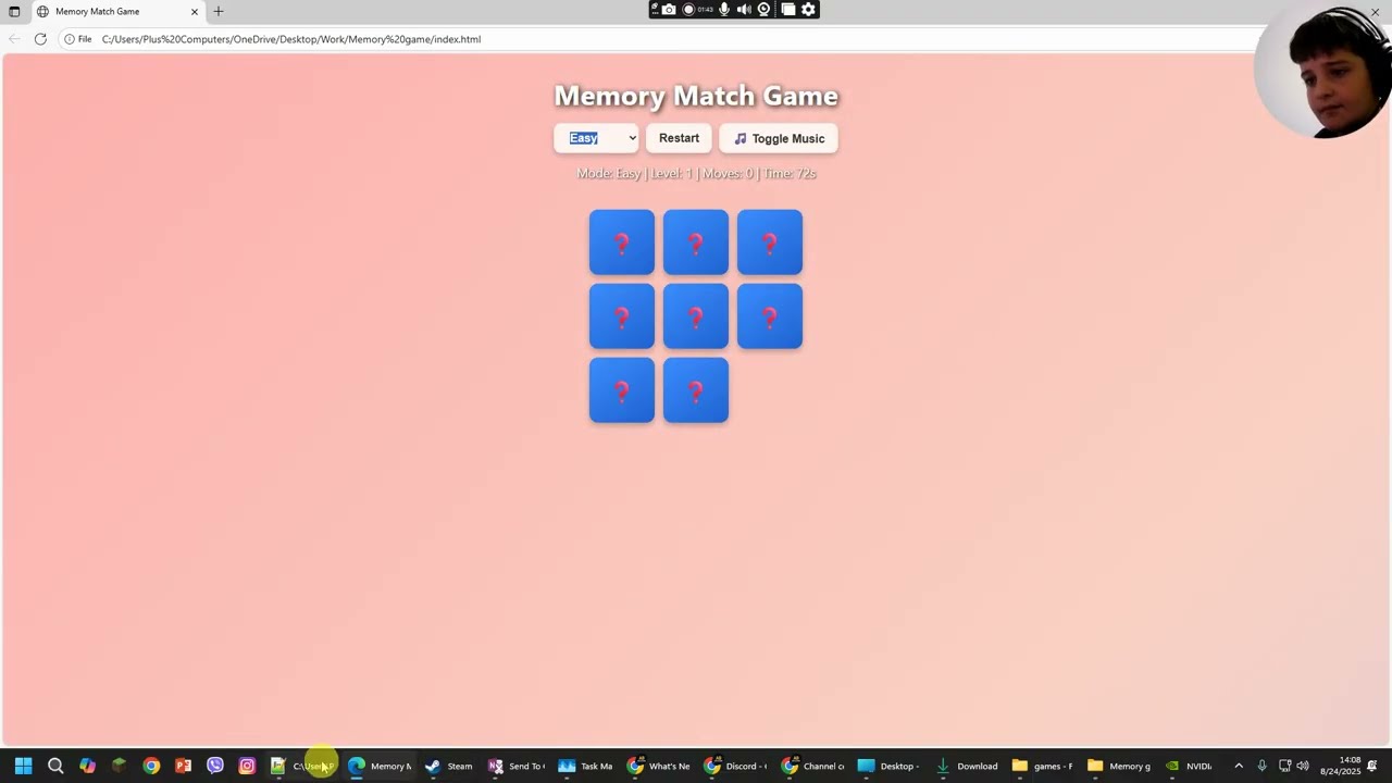 🎮 Memory Match Game | Fun HTML, CSS & JavaScript Project 🧠✨