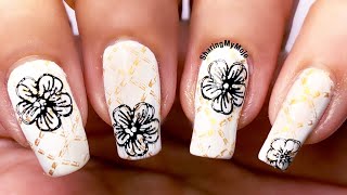 White Floral Nail Art design , perfect for Weddings