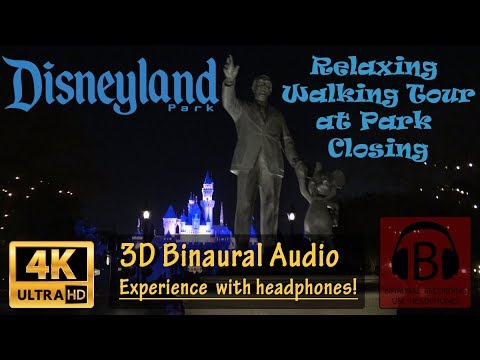 Disneyland Night Walking Tour at Park Closing 4K Binaural 3D Audio [4K, 3D Audio]