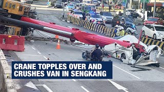 Crane Topples Over And Crushes Van In Sengkang
