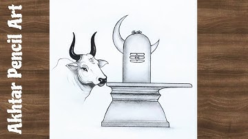 How To Draw Mahadev Shivling Drawing With Nandi Cow, Shivling With Cow Drawing Easy 