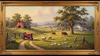 Vintage Red Tractor & Farm Landscape | Samsung Frame TV Art | 4K Rustic Countryside Painting screenshot 3