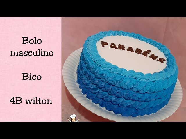 Bolo masculino, Chantilly, Degrade azul, Redondo, Letras de chocolate, Efeito corda