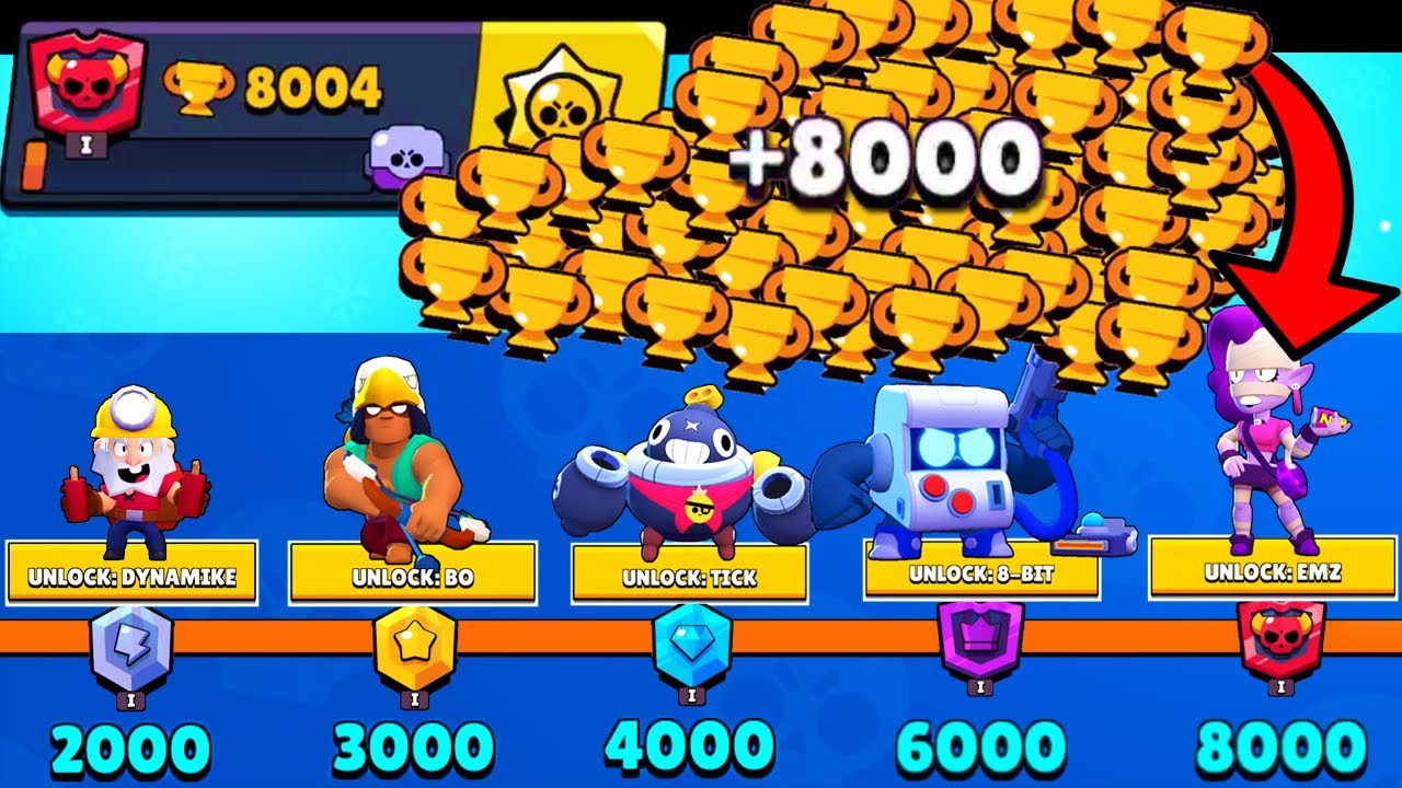 Nonstop To 8000 Trophies Without Collecting Trophy Road Brawl Stars Youtube - all trophy road rewards on brawl stars