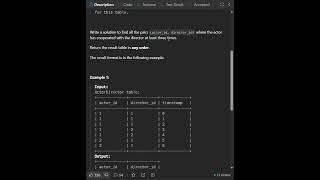 leetcode 1050 | Actors and Directors Who Cooperated At Least Three Times| SQL query