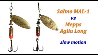 Mepps Aglia Long vs Salmo MAL-1 slow motion