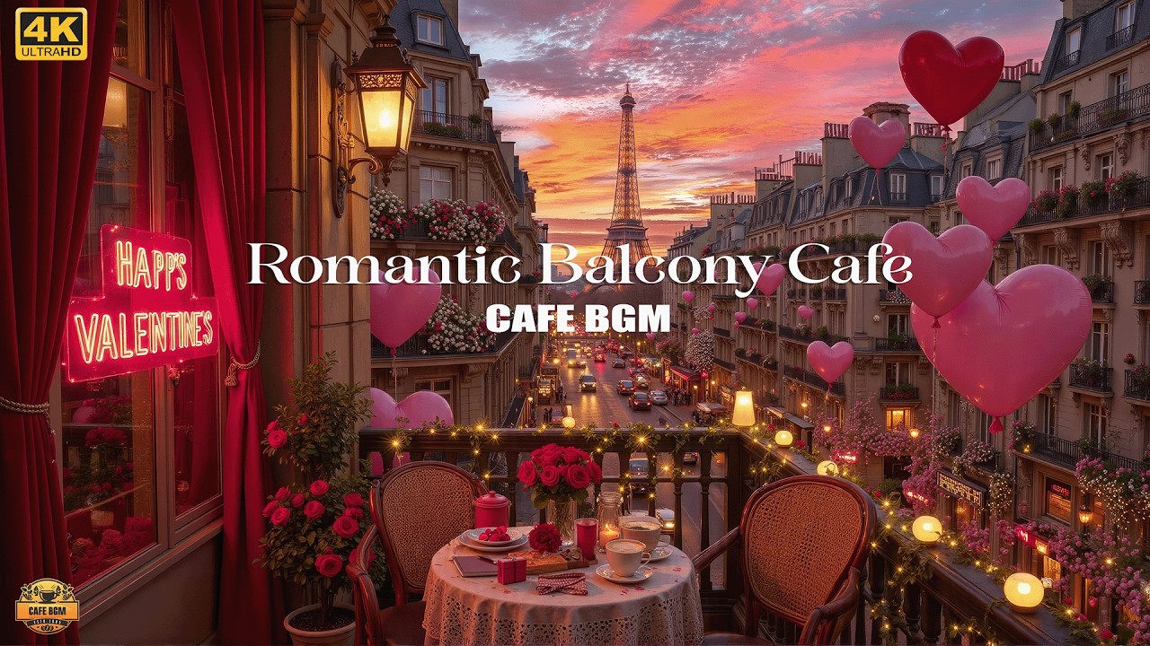 Paris Streets at Sunset on Valentine’s Day ☕ Balcony Café Jazz Ambience for Love & Quiet Moments