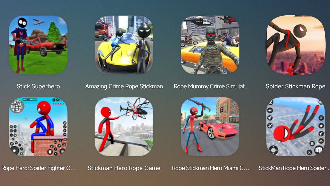 Stick Superhero, Rope Mummy Crime Simulator, Amazing Crime Rope Stickman, Rope Hero Spider Fighter