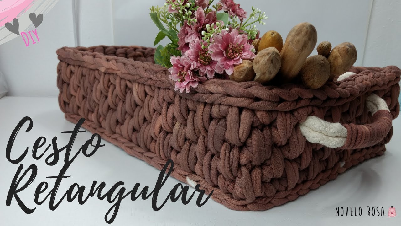 Como fazer Cesto Retangular em fio de malha Novelo Rosa YouTube