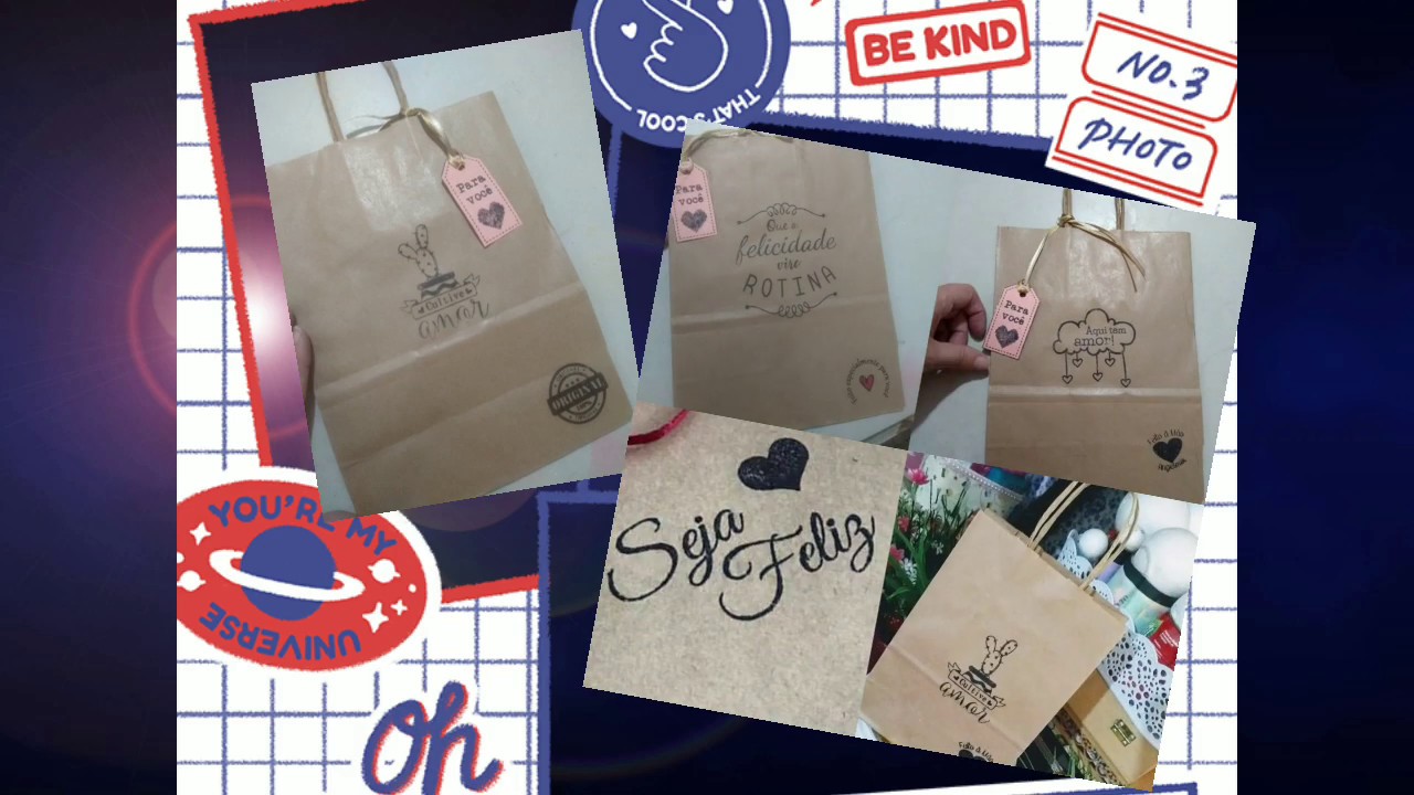 Decorando sacola Kraft com carimbos