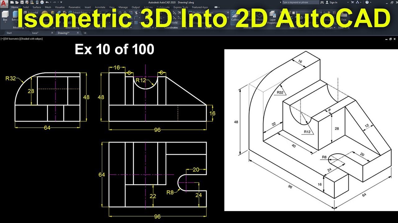 How To Convert 3D Mechanical Drawing Into 2D Drawing In AutoCAD - YouTube