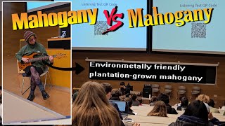 Can the sustainable mahogany replace old growth mahogany as a core material for electric guitars?