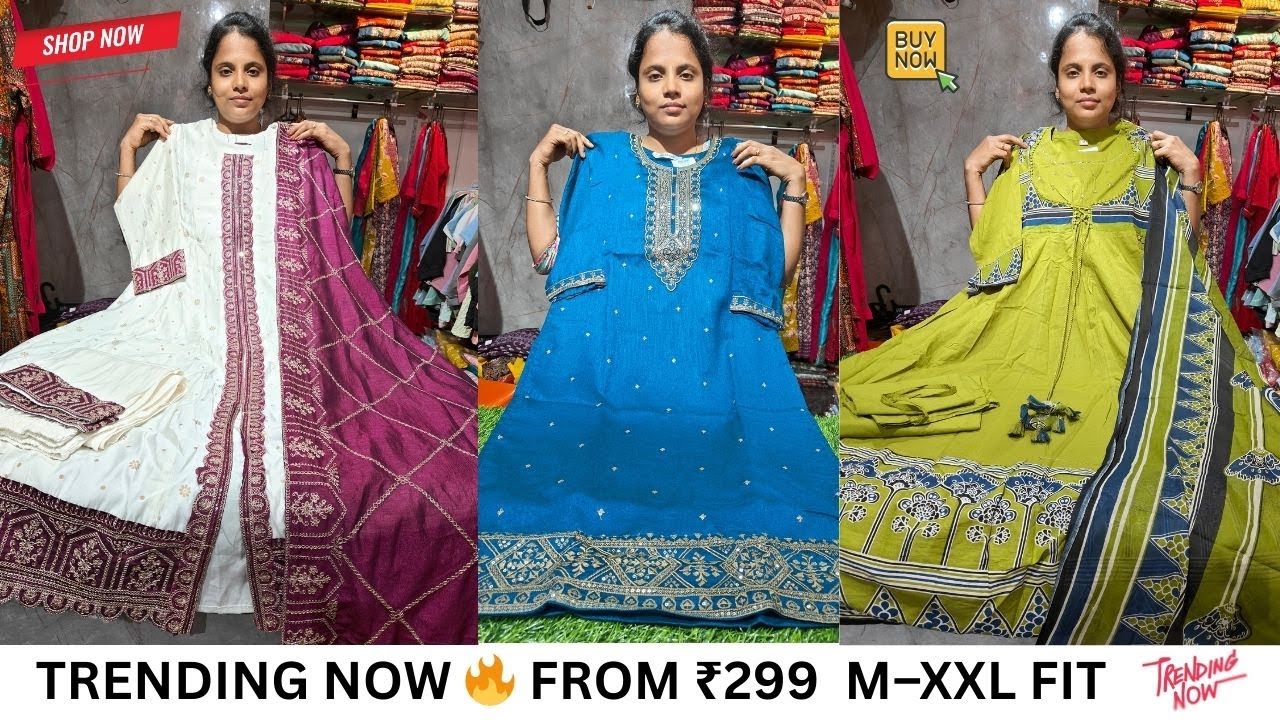 ₹299 Starting 😱 Trending Partywear & Cotton Sets | M to XXL Sizes | Umbrella Kurtis Massive Sale
