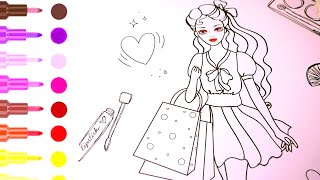 drawing, coloring, painting cute girl Step by Step #dress#drawing#coloring #painting#forkids#colors