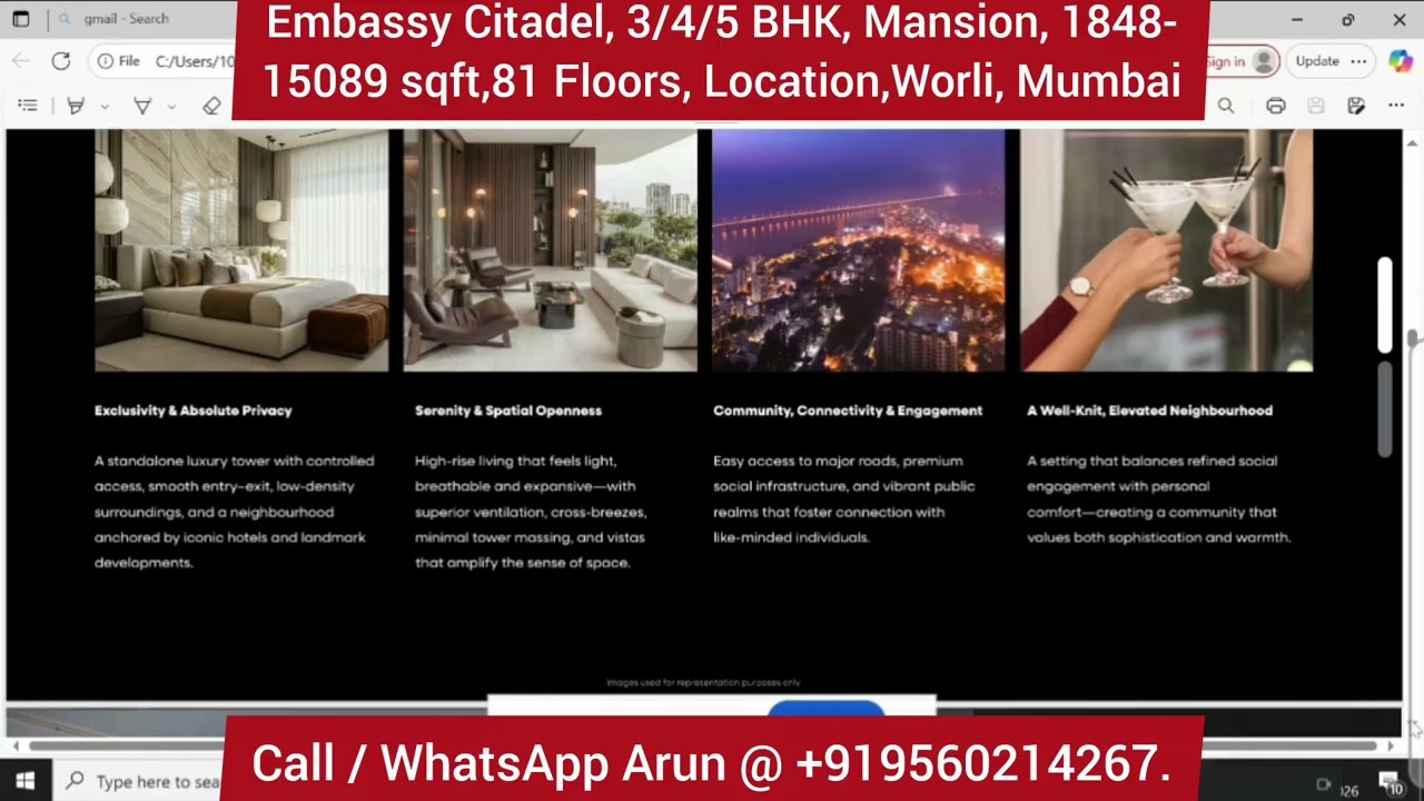 Embassy Citadel, 3/4/5 BHK, Mansion, 1848-15089 sqft,+919560214267,81 Floors, Location,Worli, Mumbai