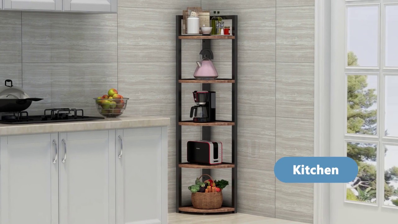 Tribesigns 5 Tier Corner Shelf, Rustic Corner Storage Rack Plant Stand