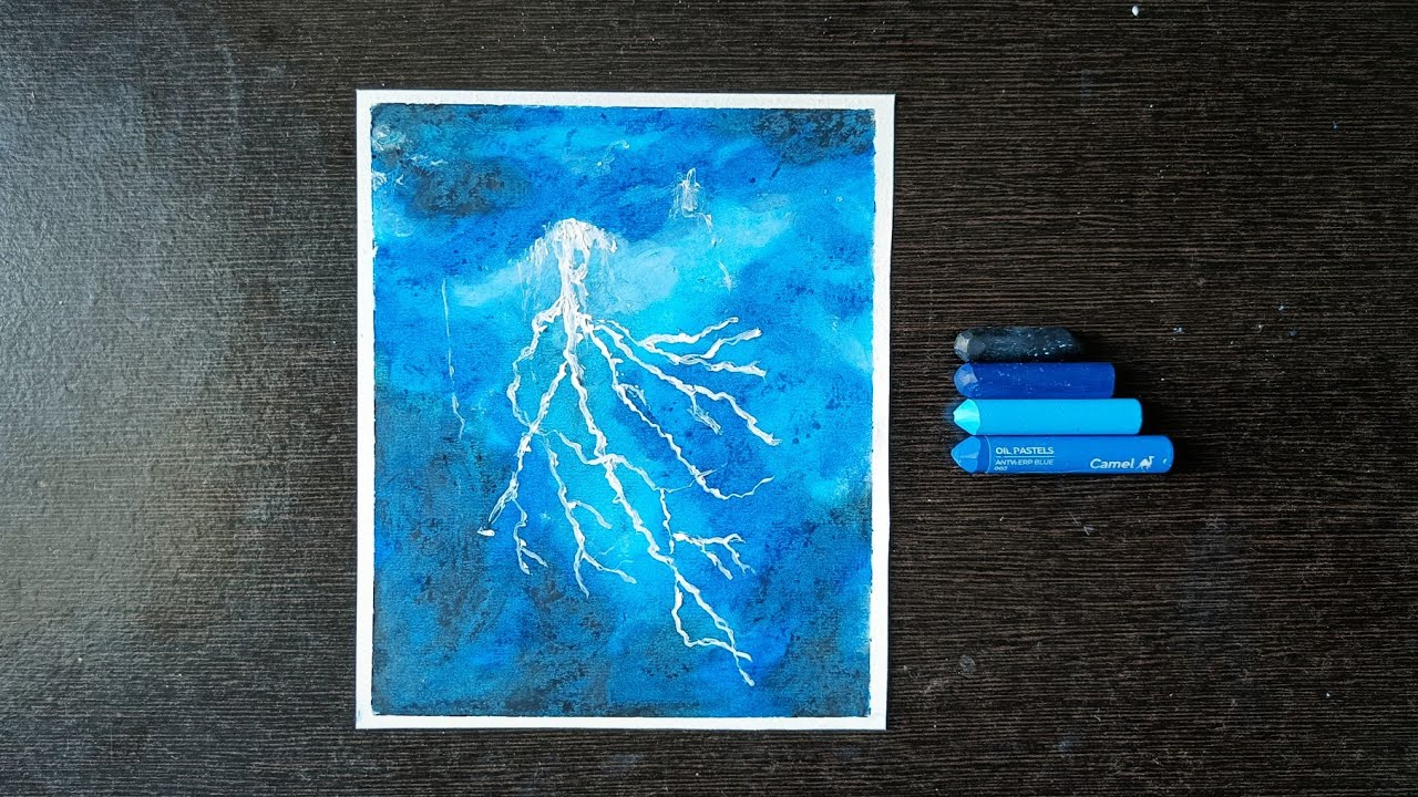 How to Draw Lightening in the Sky Scenery with Oil Pastels / Step by