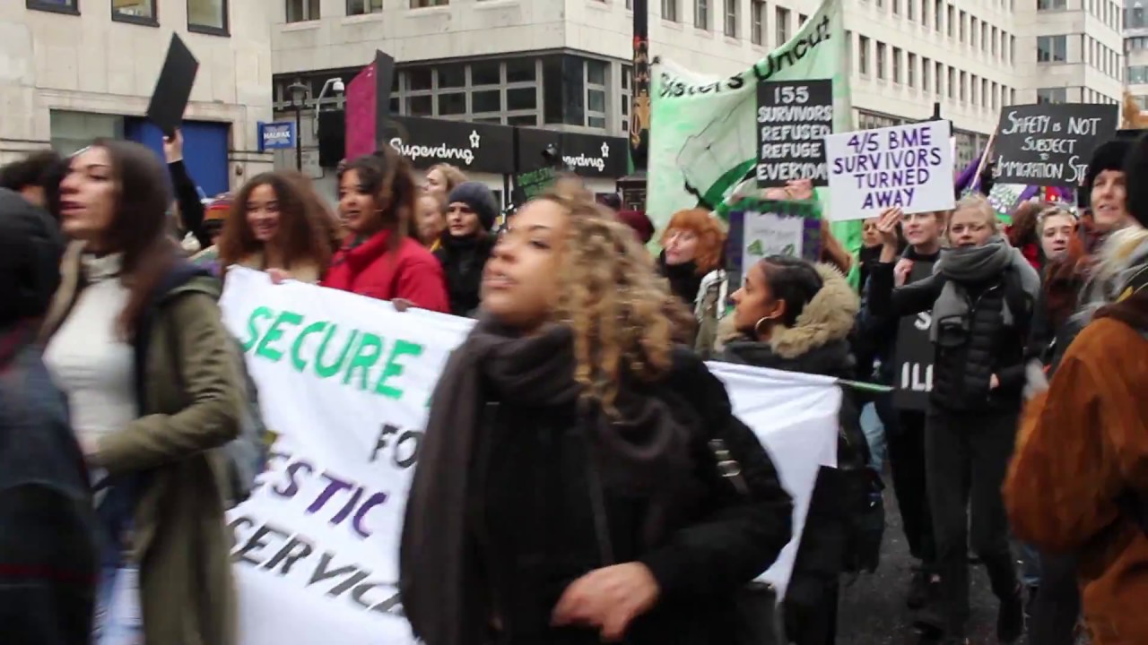 Sisters Uncut rallying against domestic violence cuts in Central London