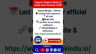 Bank Jobs 📢 Export-Import Bank of India Recruitment 2026 #EximBankOfIndia #EXIMBankRecruitment2026