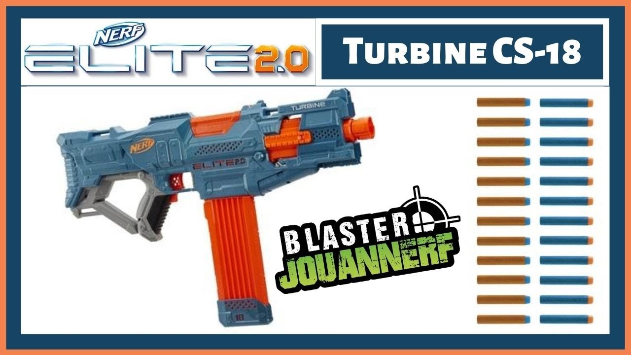 Nerf elite 2.0 turbine cs-18 et flechettes nerf elite officielles