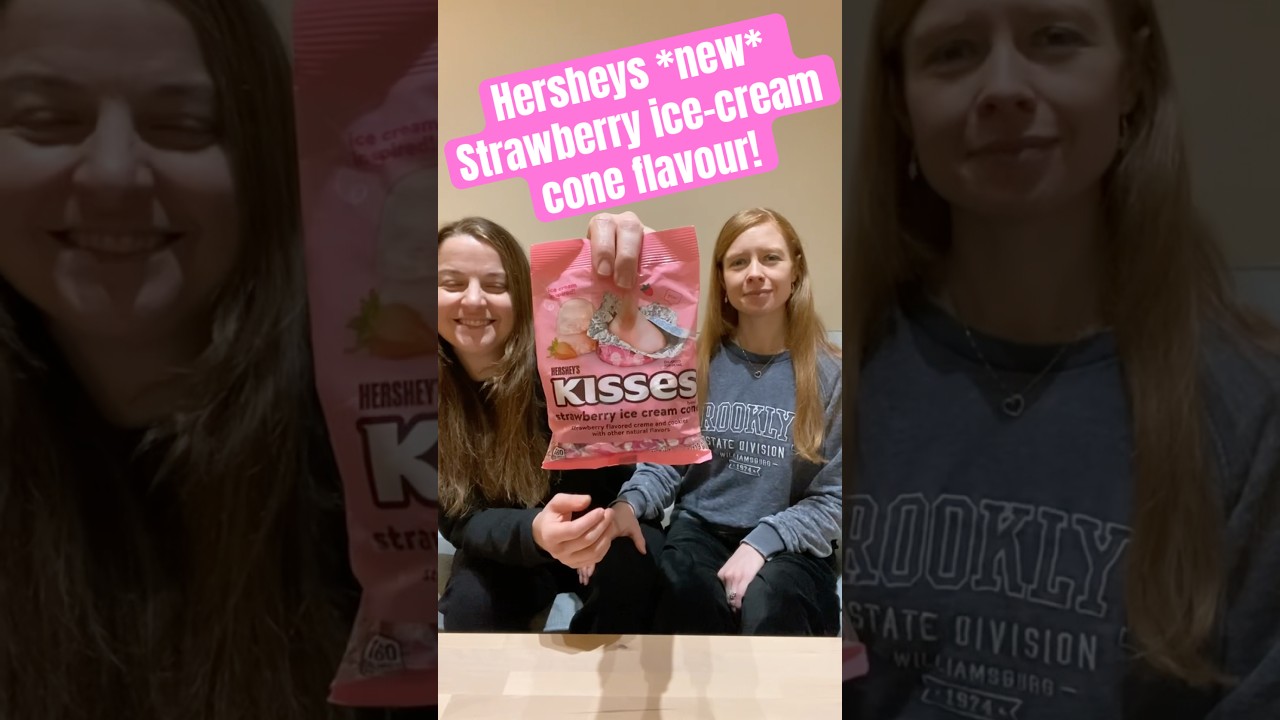 Trying the *new* Hersheys Kisses Strawberry 🍓🍦 ice-cream cone flavour🍫😋