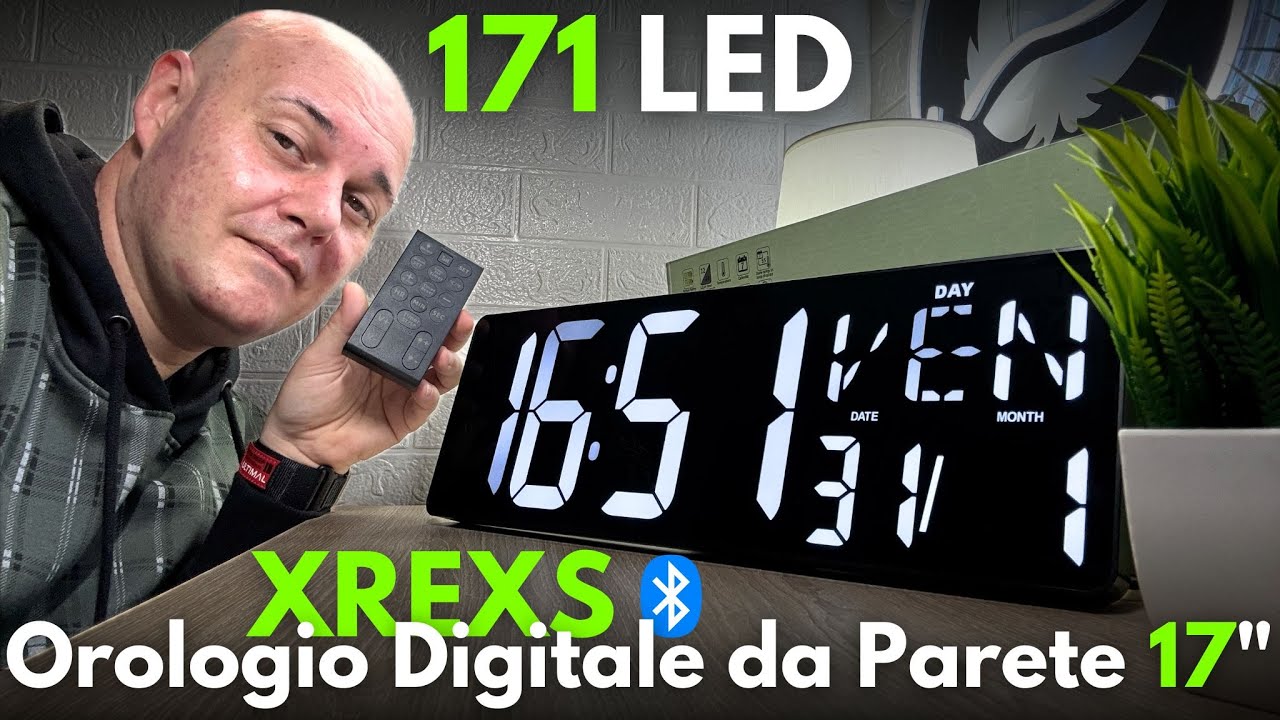 Orologio da parete digale a LED grande da 13/16 pollici, telecomando a parete temperatura data settimana Display Timer doppia sveglia  15