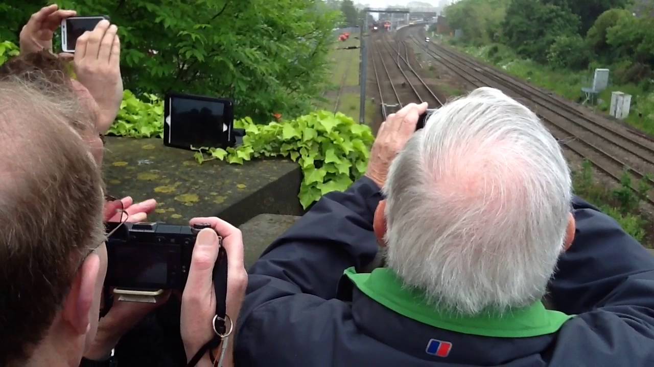 The Flying Scotsman passes underneath Bromham Road Bridge, in Bedford