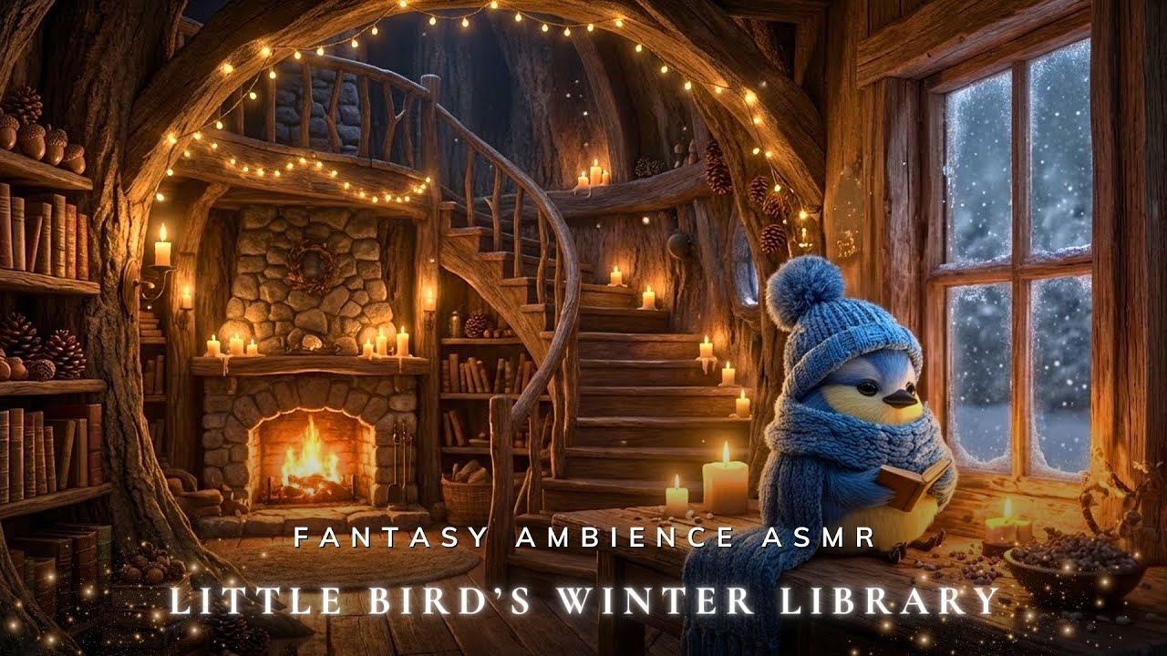 Little Bird’s Winter Library 🕯️ Cozy Fantasy Ambience for Study, Reading & Sleep