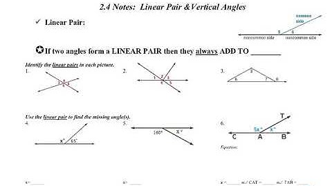2.4 Linear Pair and Vertical Angles