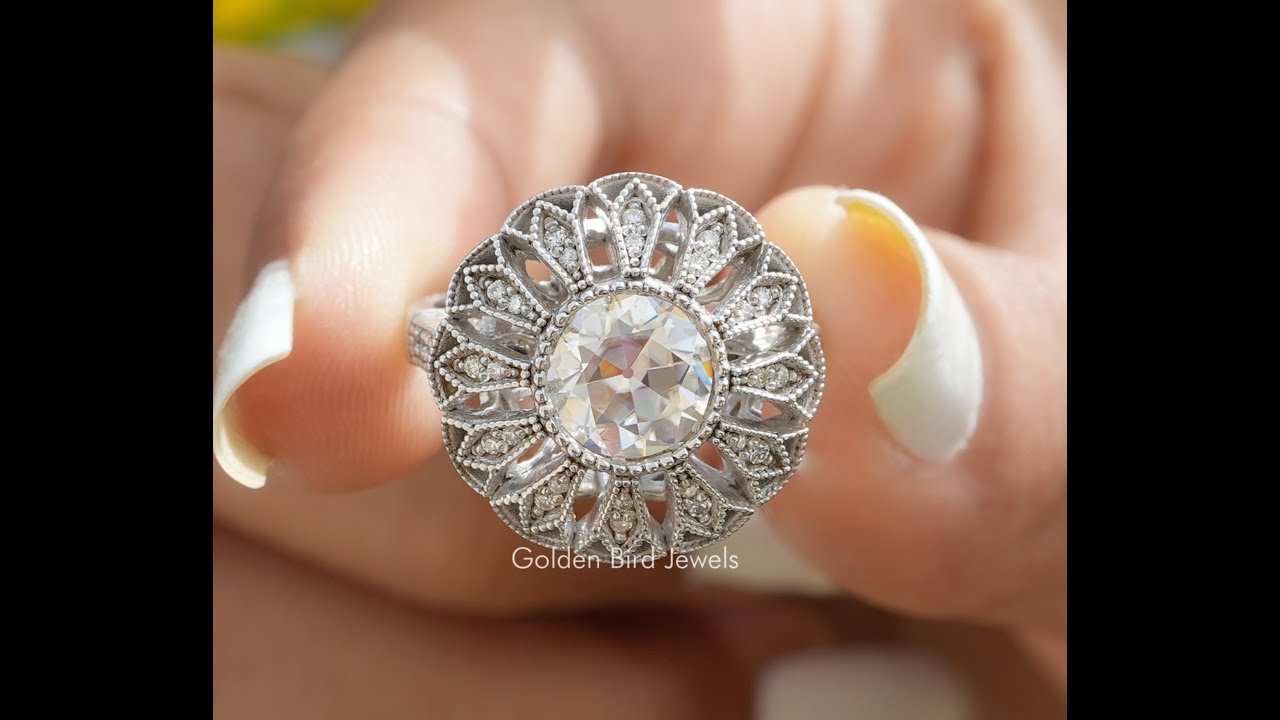 Old European Cut Moissanite Flower Ring 
