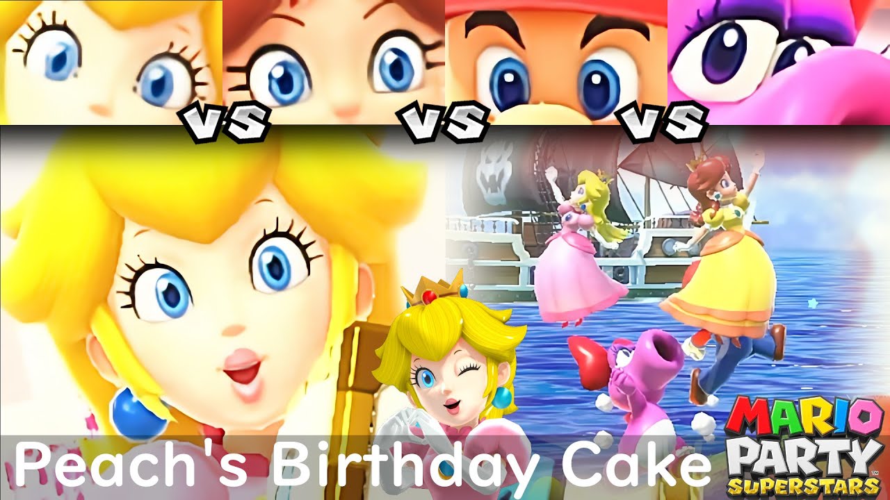 Mario Party Superstars: Пич против Дейзи против Марио против Бирдо на праздничном торте Пич