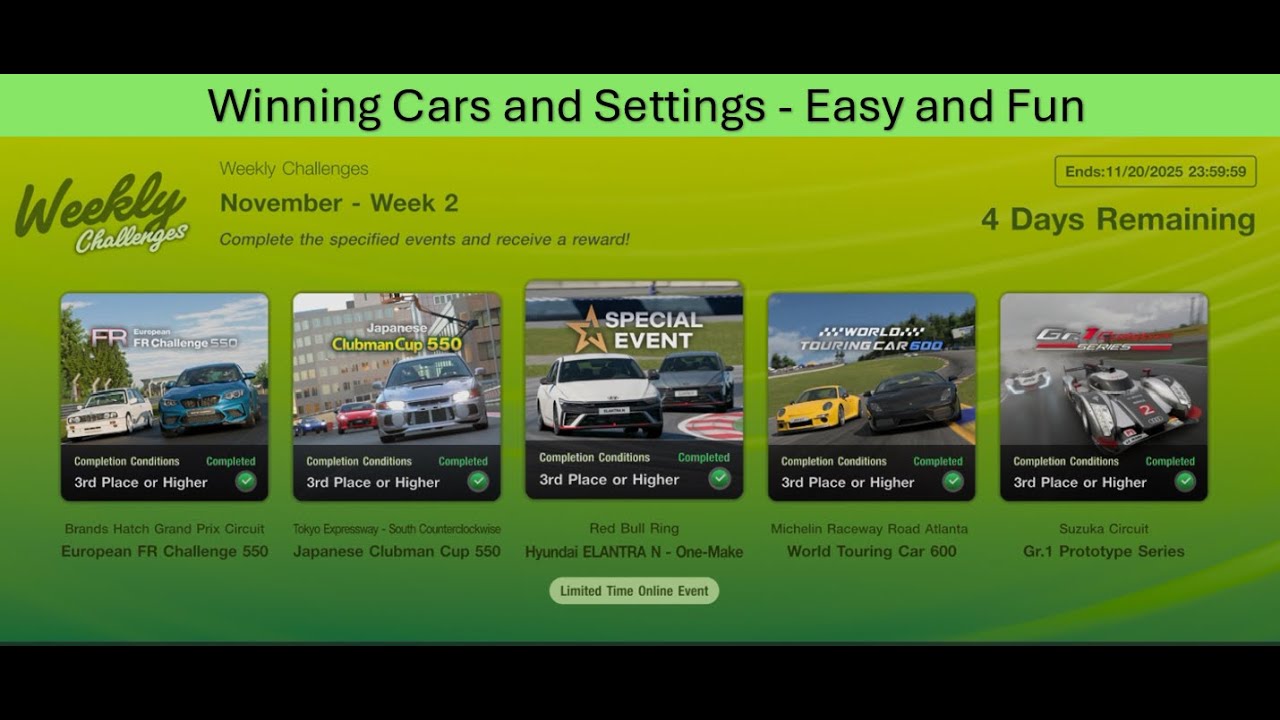 Win easily with these cars and settings. Weekly Challenge GT7