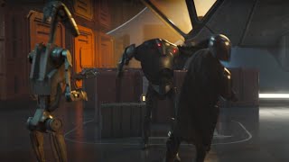 Super Battle Droid punches the Mandalorian - The Mandalorian Season 3 Episode 6