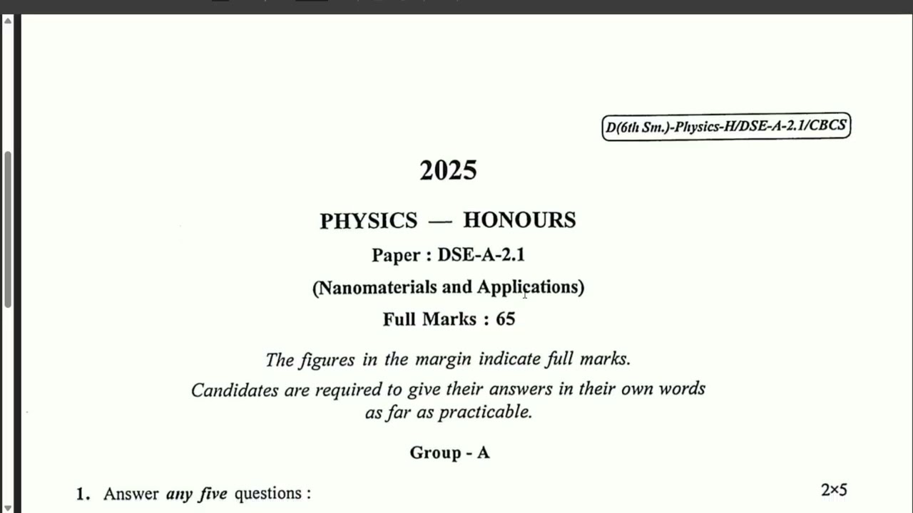 PHYSICS HONOURS 2025 || SEMESTER 6 || CALCUTTA UNIVERSITY @calcutta university 