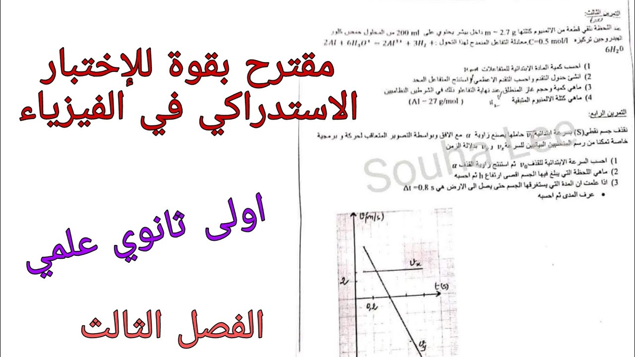 مقترح بقوة للإختبار الاستدراكي في الفيزياء اولى ثانوي علمي