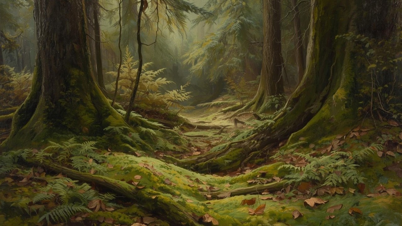 Mossy Woodland Forest Landscape Vintage Painting | Frame TV Art | 2-Hour Screensaver