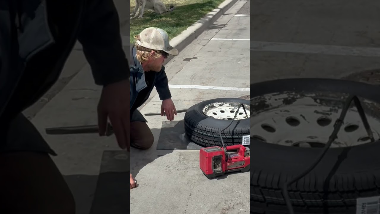 Putting tire on rim with ether, not a tutorial! side of the road edition #mechanic #hack #truck