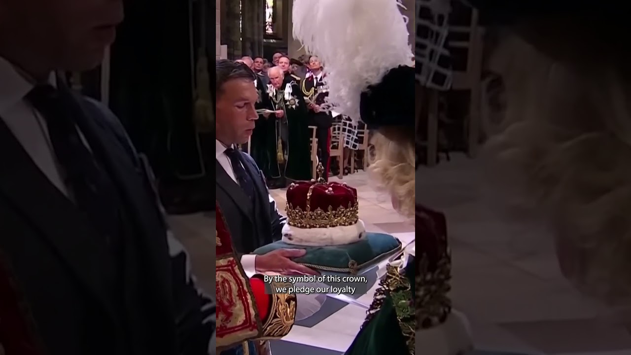 Protests as King Charles presented with Scotland's crown jewels