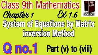 Matrix inversion Method || Class 9th Math Chapter 1 || Ex 1.6 || Q no.1 (v) to (viii)
