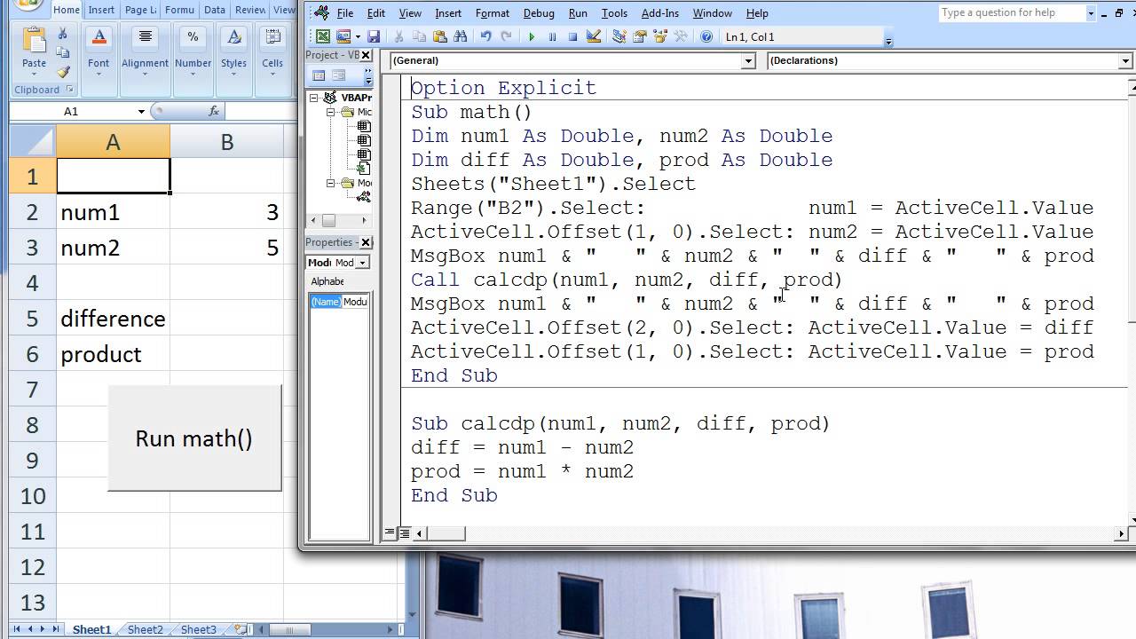 Excel VBA Topic 4.1.1 - Example, Calling a Sub Procedure - YouTube