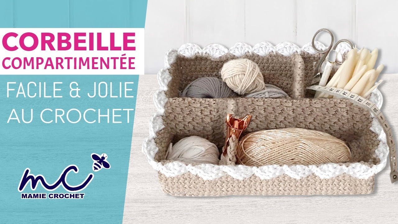 Comment faire une corbeille rectangulaire à compartiments au crochet , tuto pas à pas
